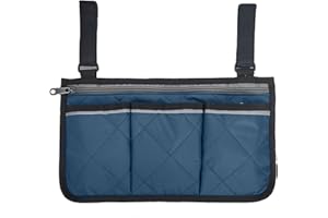 SPLDSUN Sac de Rangement Fauteuils Roulants, Mains Libres Accoudoir à Suspendre Poignée Support de Stockage Sac, pour Fauteuils Roulants, Landaus (Bleu Marine)