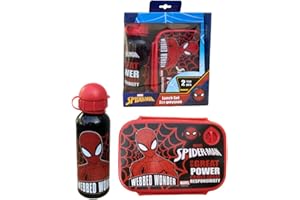 CARTOON Spiderman Marvel - Juego de 2 botellas de aluminio y portamedoras para niños con chupete y fiambrera