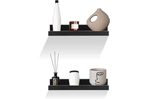 GEEZY Black Floating Shelves for Wall, Set of 2 - Modern Seamless Mounting, Easy Install Picture Ledge Display Shelf for Decor, Collectibles - Home, Bedroom, Bathroom, Office, 30x10x5cm