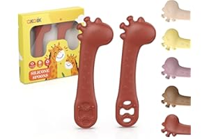 akolik Esslernlöffel für Baby, Weiche Silikon Breilöffel, Lernlöffel, BPA-frei, Babylöffel BLW, Giraffen Einsteiger Besteck, Fütterlöffel und Beißhilfe für Kinder ab 4-6+ Monaten
