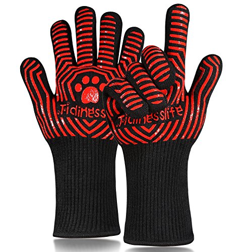 Tidinesslife Grillhandschuhe BBQ Handschuhe extrem hitzebeständige Ofenhandschuhe Red - 3