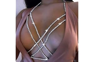 Prosy Catena per reggiseno e bikini con strass scintillanti, catena per il corpo, per estate, spiaggia, discoteca, gioielli regolabili per donne e ragazze (argento)