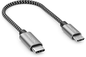 deleyCON 0,15m Kabel Adapter USB-C do Micro USB, Krótki 15 cm - Kabel ładujący i Danych - do Telefonu, Smartfona, Tabletu, Aparatu, ładowarki, Laptopa itp. - Czarny