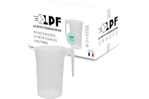 LPF LE PETIT FOURNISSEUR - Lot de 10 Pichets réutilisables 1,5 Litre - Polypropylène plastique alimentaire rigide - Carafe à eau, thé glacé, boissons - Compatible lave-vaisselle - Transparent Givré