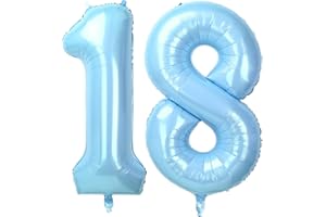 ONLYQIQIU Baby Blue Large Numbers 18 Balloons, 40 Inch Big Helium Foil Number Balloons, 2 Pcs Digital Balloons for Girls Boys 18th Birthday Party Decorations/Anniversary Party Supplies (Number 18, Baby Blue)