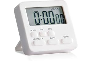 SK Depot 24-Hours Digital Kitchen Timer, Large Display, Loud Alarm, Magnetic Backing Stand, ON/OFF Switch, Memory Recall Function, Count-Up & Count Down Timers for Cooking Games Office (White)