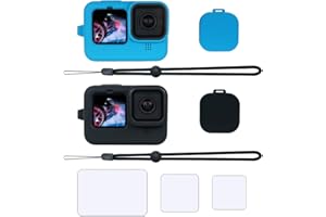 SIOTI Étui en Silicone Go Pro 9, étui en Silicone Go Pro 9, Housse de Protection Go Pro 9 avec 2 Paquets + lanière + Capuchon d'objectif + 3 pièces de Protection en Verre trempé pour Go Pro Hero 9