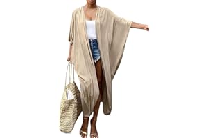 HYUET Copricostume da Bagno Donna Mare, Elegante Kimono Lungo Tie Dye Donna Estivo Abito da Spiaggia Bikini Cover Up Cardigan Maniche Lungo Vestito Boho Kaftan Tunica Top per Vacanza