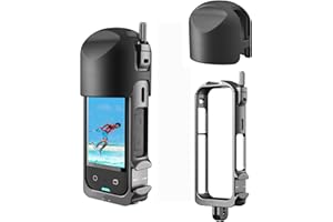 MotuTech Multi-Function Aluminium Metal Cage, Insta360 X3 One X3 Waterproof Camera Cage with 2 Cold Shoe, CNC Made Protective Frame, Silicone Lens Cap, Black