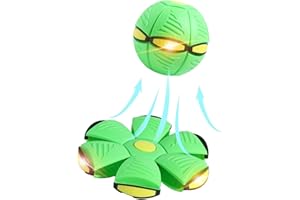FUNLOV Kid Toys Flying Saucer Ball, Kid Magic Deformation UFO Toy for Outdoor Sports & Trainingm, Strong Elasticity & High Jump, Durable for Kid 's Play Flying (Green, With 3 lights)