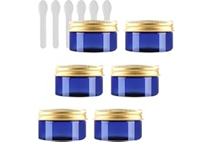 PQPAUTY 6 Pieza Azul Tarro de Cosmética de Plástico 100g Envases Cosmética Plástico 100 ml con Tapa Oro Botella de Crema Tanque para Productos Cosméticos Ungüento