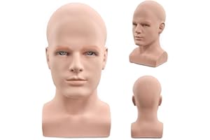 SK-QACD Cabeza de maniquí femenina calva profesional para entrenamiento de cosmetología, cabeza de maniquí calva para hacer pelucas y soporte de exhibición con abrazadera de mesa gratis (L90-GT)