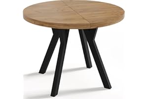WFL GROUP Designer Runder Ausziehbarer Esstisch - Loft-Stil, Industriell, Platzsparend - Schwarze Beine - 100 bis 150 cm - für 6-8 Personen - Hergestellt in EU - Eiche Craft - 150 cm
