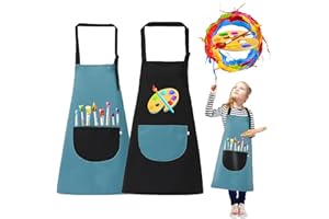 Issimober 2 Stück Malschürze Kinder, Malerkittel für Jungen Mädchen,Kinder Schürzen Set für Schule Kunst Malerei Kochen