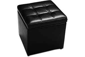 CASART Faux Leather Storage Ottoman, 40x40x40CM Cube Pouffe Toy Box Foot Stool, Home Office Living Room Organiser Chest, 150KG Weight Capacity (Black, 40 x 40 x 40cm)