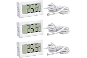VOKTTA 3PCS Digital LCD Thermometer Temperature Monitor -50℃~ +110℃ with 1M NTC Probe for Refrigerator Aquarium（White）
