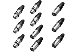 SIENOC 5 pk 4-Pin XLR Male Connector +5 pk 4-Pin XLR Female Connector - Black Metal Housing-Silver Contacts