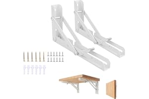 Vebetter 200mm Staffa Pieghevole, 2Pcs Mensola Pieghevole, Staffe Mensole Pesanti, Supporto Da Parete In Metallo Bianco, Per Garage, Cucina, Camera Da Letto, Supporto Tavolo Staffe Carico 50KG