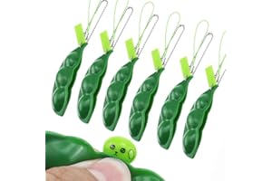 BlueXP 6 sztuk breloków do kluczy typu Squeeze-a-Bean Green Squeeze Bean Fidget zabawka z redukcją lęku i stresu dla dzieci i dorosłych brelok na telefon komórkowy łańcuszek torba wisiorek, ZIELONY,