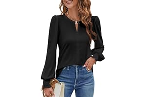 NAIOSS Damen Bluse Langarm Elegant Oberteile Herbst Langarmshirt V-Ausschnitt Puffärmel Shirts Casual Tops