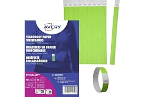 AVERY ZWECKFORM Avery Tyvek Paper Bracelets/Wristbands -Green- Tear-Proof - Ideal for Events,Ideal for Events, Parties, Celebration TYVGN-50