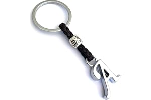 ASTER ALHELÍ - Llavero de Cuero con Iniciales Personalizado - Letras y abalorios de zamak Chapado en Plata - Llavero para Hombre o Mujer - Ideal para Regalo (A)