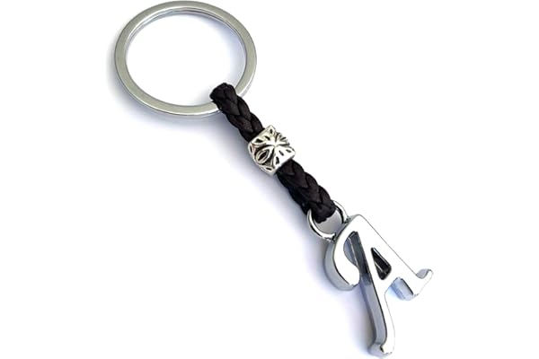 ASTER ALHELÍ - Llavero de Cuero con Iniciales Personalizado - Letras y abalorios de zamak Chapado en Plata - Llavero para Hombre o Mujer - Ideal para Regalo (A)