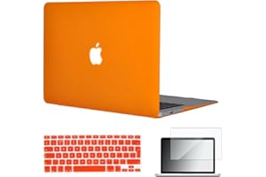 TOPIDEAL compatible with 3in1 Case For EU/UK Keyboard Layout Macbook Air 13-inch Matte Hard Shell Case Cover Skin For Macbook Air 13.3" + Keyboard Cover + Screen Protector -Orange