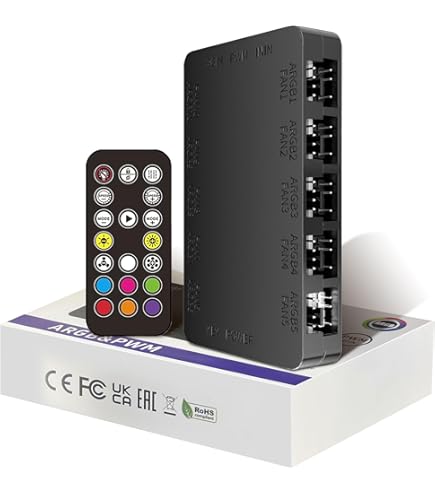 2-in-1 ARGB PWM Fan Hub met controller AYWHP 9 x 4Pin PWM Fan 5V 3Pin ARGB-poorten Aansluitingen Draadloos RGB-controller met afstandsbediening (Wit