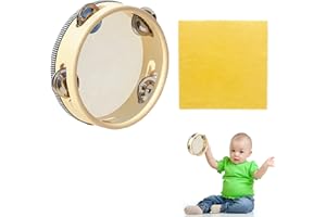 BNOYONERAS Pandereta, tambor, pandereta, bebé, niños con jingles, tambor de mano de madera con paño de limpieza, instrumento de pandereta para fiesta de baile, juegos infantiles, acompañamiento de canto (16cm)