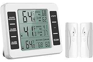 ORIA Termómetro del Refrigerador, Termometro Congelador Digital con 2 Sensores, Termómetro para Nevera para Interior y Exterior con Pantalla LCD y Audible de la Alarma, Registro Max/Min - Blanco