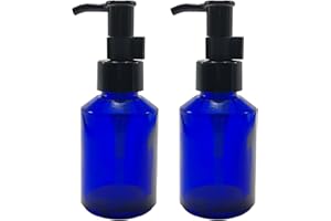 HAPPYUPCITY Leere Glas-Lotion-Pumpflaschen, 60 ml, mit schwarzem Pumpdeckel und Verschlusssystem, für Kosmetik, Make-up, Verpackung, Behälter für ätherische Öle, Emulsion, Essenz, Flüssigkeit, 2 Stück