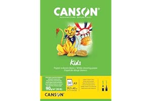 CANSON Kids - Bloc 30 feuilles papier à dessin - A3 - 29,7 x 42 cm - 90g/m² - Blanc
