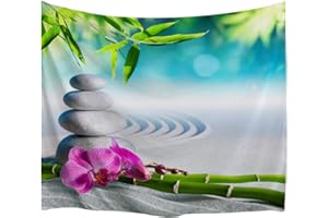 izielad Tapisserie de Jardin Zen Spa Rose de Fleur Pierres et Arbre de Bambou sur la thérapie de Relaxation de l'eau Mur de Paix accrochant pour Le dortoir de Chambre à Coucher 153x102cm 60"x40"