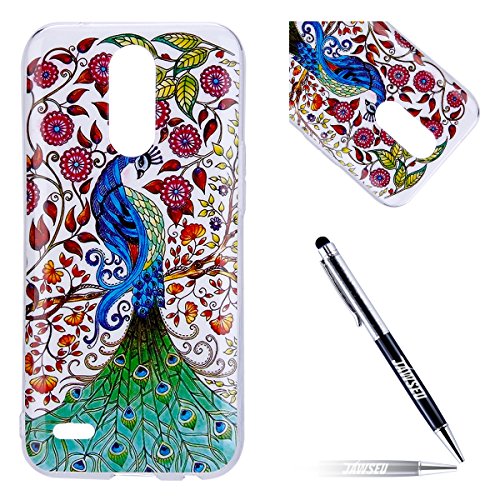LG K10 2017 European version Case, LG K10 2017 European version Cover, JAWSEU Ultra-thin Crystal Clear Case for LG K10 2017 European version Skin Protective Bumper Shell Creative Light Slim Rubber Soft Transparent Silicone TPU Case Back Cover for LG K10 2017 European version - peacock