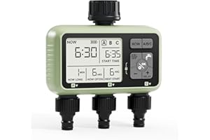 Diivoo 3 Zone Water Timer, Sprinkler Timer 3 Outlet for Garden Hose, Programmable Automatic Irrigation Computers IPX5 with Rain Delay and Manual/Auto Mode Watering for Lawn, Yard, Pool