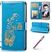 Produktbild Huawei Honor 9 Lederhülle,Huawei Honor 9 Hülle im Bookstyle,Hpory Retro Elegant Bronzing Schmetterling Muster mit Schlüsselband Ledertasche Handyhüllen Leder PU im Bookstyle Klapphülle Case With Multi-Kredit Kartenfächer Wallet Flip Cover mit Standfunktion Magnetverschluß Cover Case PU Leder Und Silikon Innenschale Anti-Staub Anti-Kratzer und Shockproof Telefon Tasche Handytasche Schutzhülle für Huawei Honor 9 + 1 x Hpory Stylus-(Blau)