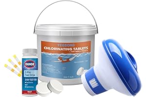 JESSHINY Chlorine Tablets for Swimming Pool, 1 lb. Pool Cleaning Tablets + Floating Chlorine Tablets Dispenser, 1 Inch large Cleaning Tablets for Hot Tub, Swimming Pool Paddling Pool Spa Bathtubs