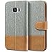 Produktbild BEZ® Hülle für Samsung Galaxy S7 Hülle, Handyhülle Kompatibel für Samsung Galaxy S7, Handytasche Schutzhülle Tasche [Stoff und PU Leder] mit Kreditkartenhaltern - Grau