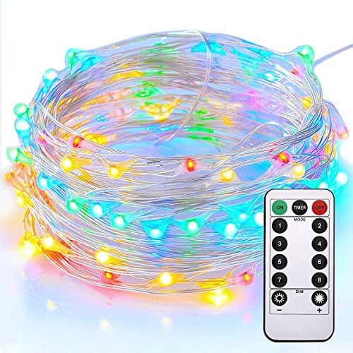 cuzile Battery Powered String Lights 33ft 100LEDs Decoration Lights Silver Wire Firefly Lights with Wireless Remote Control Multicolor