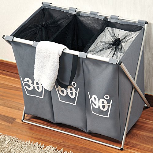 KESPER WÄSCHESORTIERER TRIO grau WÄSCHEBOX WÄSCHETRUHE WÄSCHESAMMLER - 2