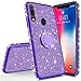 Produktbild Karomenic kompatibel mit Samsung Galaxy A40 Silikon Hülle Glänzend Bling Glitzer Schutzhülle Weiche TPU Handyhülle mit Ring 360 Grad Ständer Diamant Tasche Case für Frauen Mädchen,Lila