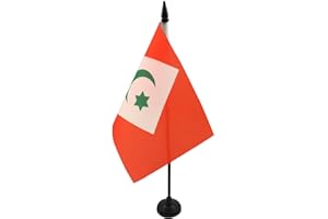 AZ FLAG - Drapeau De Table Rif indépendantiste au Maroc 21x14 cm - Petit Drapeau Du Rif De Bureau 100% Polyester Avec Hampe De 25cm Et Socle En Plastique Noir