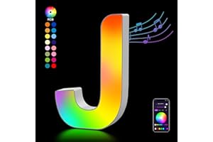 KANGTAIXIN Lettres Lumineuses Alphabet, Lumineux Lampe LED Lettre RGB, App Controllo Lumières Lettre Deco Opérateur à USB pour Anniversaire, Fête, Mariage, Vacances, Maison, Bar, Se Marier - J