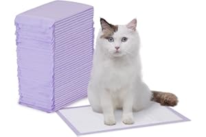 Amazon Basics Jednorazowe wkładki do kuwety dla kota z szybkoschnącą powierzchnią, bezzapachowe, opakowanie 40 sztuk, fioletowe, białe
