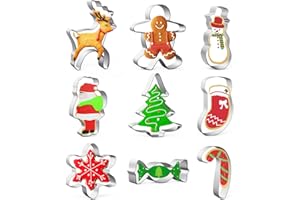 MIUTME Christmas Cookie Cutter Set, 9 Pieces Stainless Steel Christmas Biscuit Cutters Shapes- Gingerbread Boy, Christmas Tree, Snowflake, Reindeer, Snowman, Santa, Claus, Socks for Cookie DIY Baking
