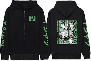 zhedu My Hero Academia Felpe con Cerniera Felpe con Cappuccio Nere A Maniche Lunghe Comode Maglie Hip Hop Y2k Manga Spalla Abbassata di Alta qualità Giacche Harajuku dei Cartoni Animati