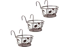 YOUNING Lot de 3 supports de pots de fleurs en fer à suspendre avec crochet pour pots de fleurs, balustrades de fleurs, pots de fleurs, pot de fleurs, support pour jardin, balcon, clôture, intérieur et