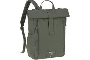 LÄSSIG Baby Sac à Dos à Langer Sac à Dos avec Matelas à Langer, Fixation pour Poussette, Porte-Bouteille Produit durablement/GRE Rolltop Up Backpack Olive