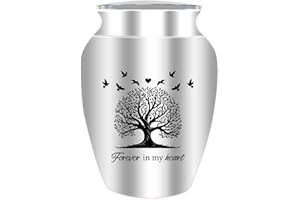CREATCABIN Piccola Urna Ricordo Albero della Vita Mini Urna Ceneri Portacenere in Alluminio Cremazione Funebre Parola Incisa Sacchetto Velluto Regalo Commemorativo Mamma papà Famiglia 6.5x4.5cm